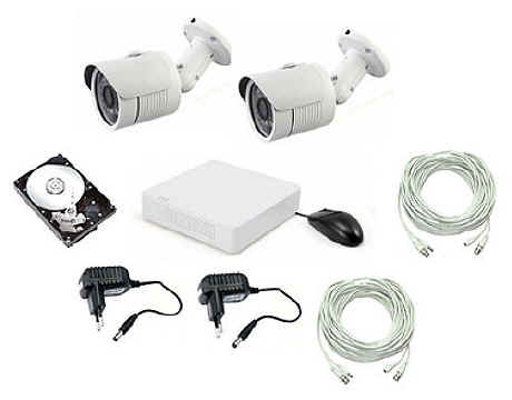 Kit videosorveglianza 2 telecamere alta definizione AHD + DVR videoregistratore + hard disk + cavi