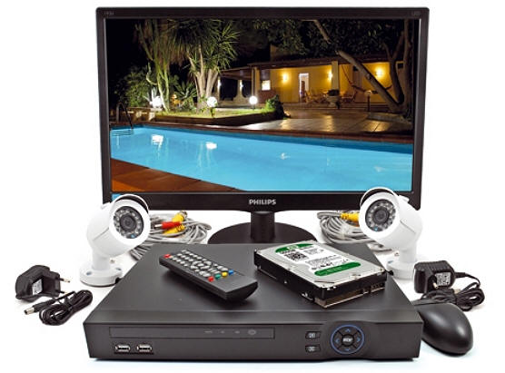 Kit videosorveglianza 2 telecamere alta definizione AHD + DVR + monitor + hard disk